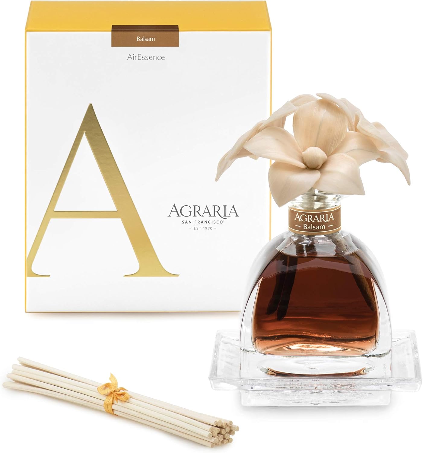 Agraria AirEssence – Juego de difusor de flores y varillas hecho a mano, fragancia botánica para el hogar, difusor de aceite perfumado, para todas