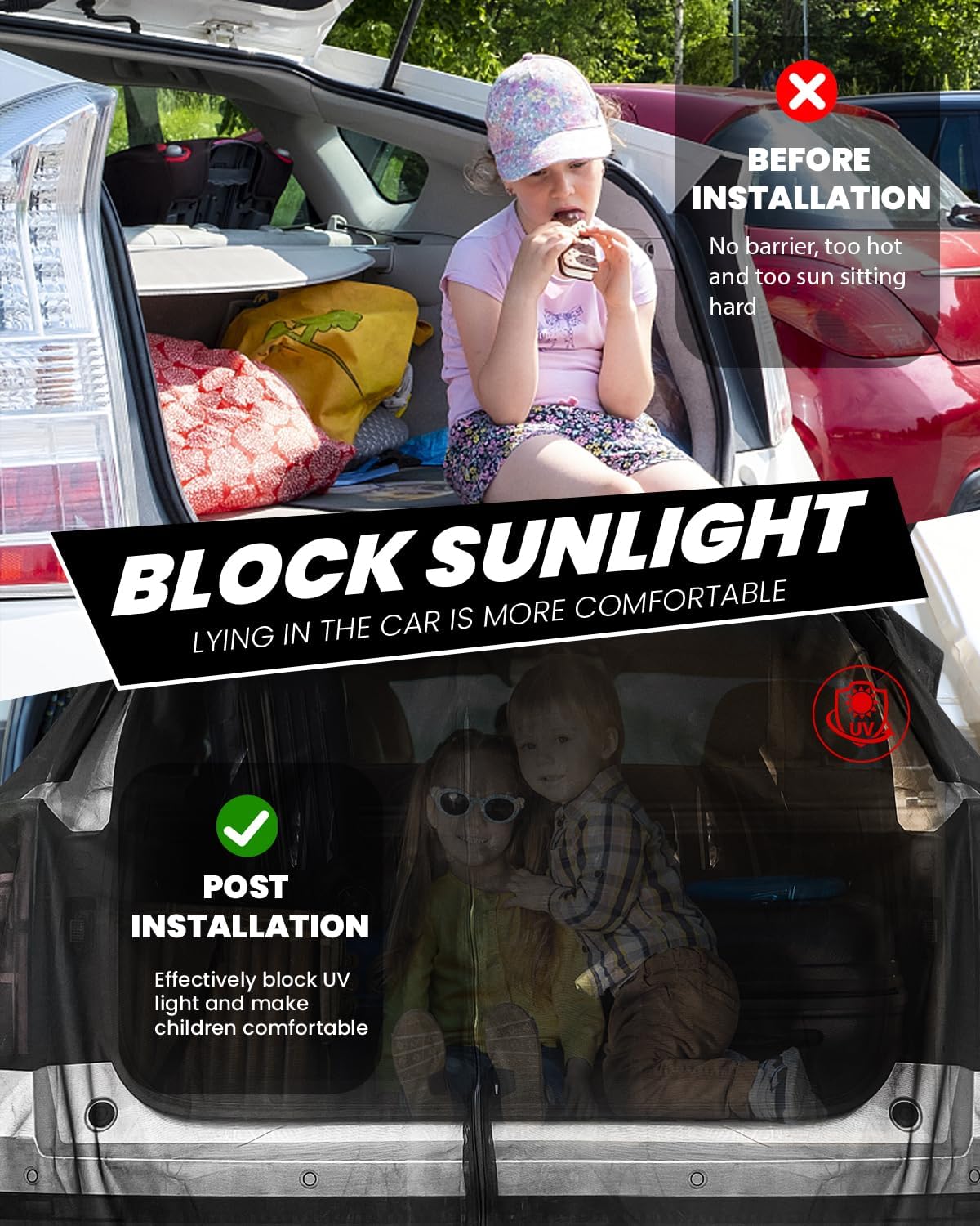 Quickwolf Red de camping para automóvil SUV, pantalla de malla para portón trasero de 69 x 59 pulgadas con accesorio magnético, accesorios ideales