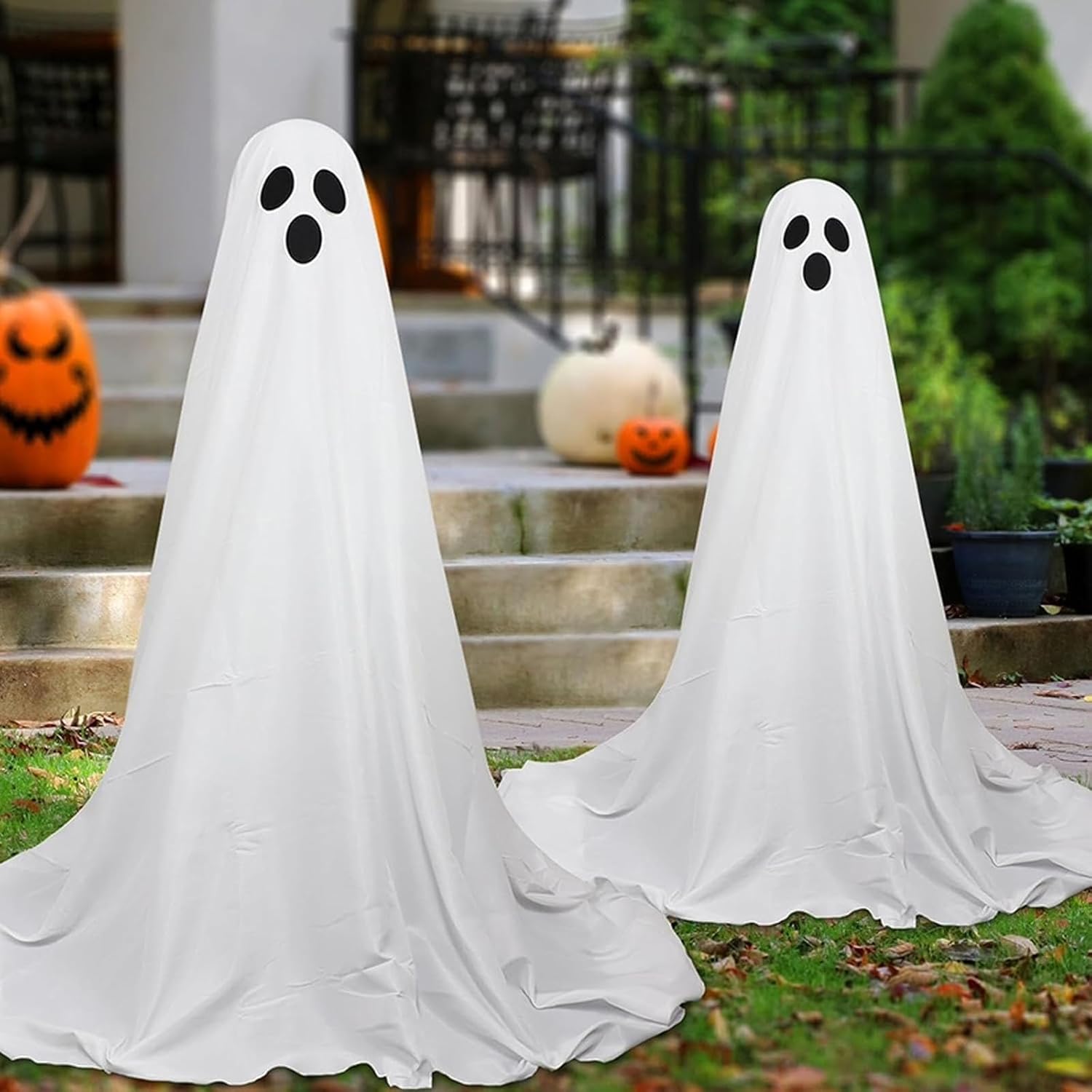 2 piezas de fantasmas de Halloween iluminados para colgar al aire libre, suministros de fiesta espeluznantes para abrazar árboles, fantasmas