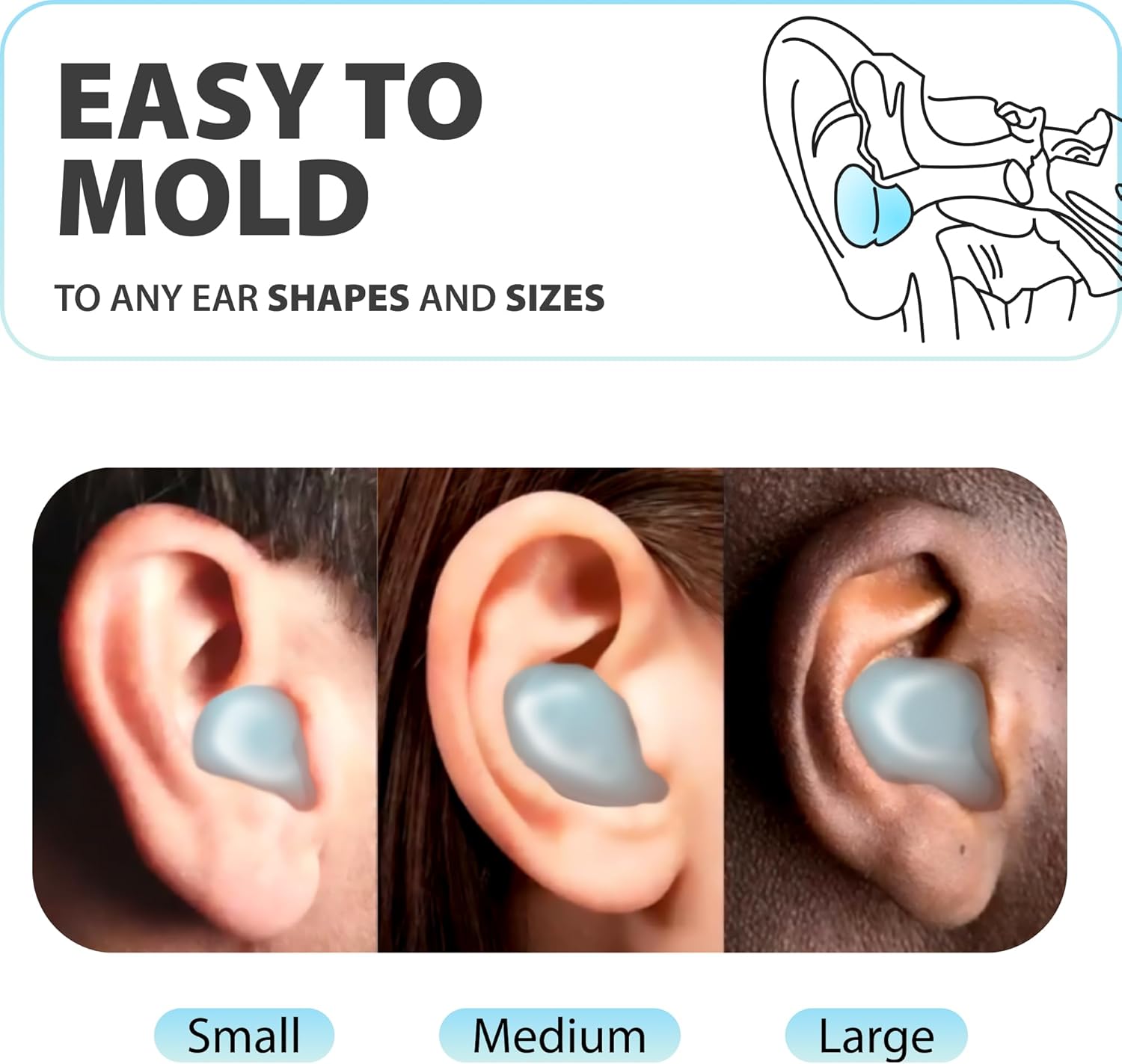PQ – Tapones de cera de gel de silicona para los oídos, 16 tapones para los oídos, con cancelación de ruido, impermeables, para nadar y dormir,