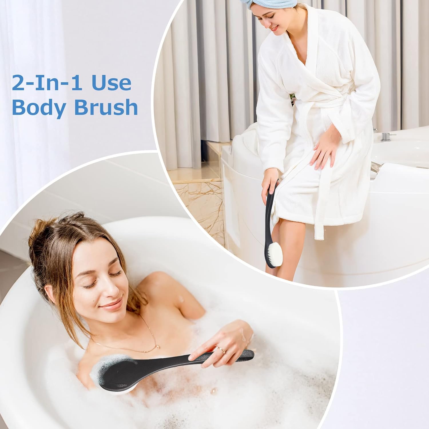 Cepillo de espalda de mango largo para ducha, depurador de cerdas suaves para la ducha, ergonómico curvado de mango largo, cepillo de baño