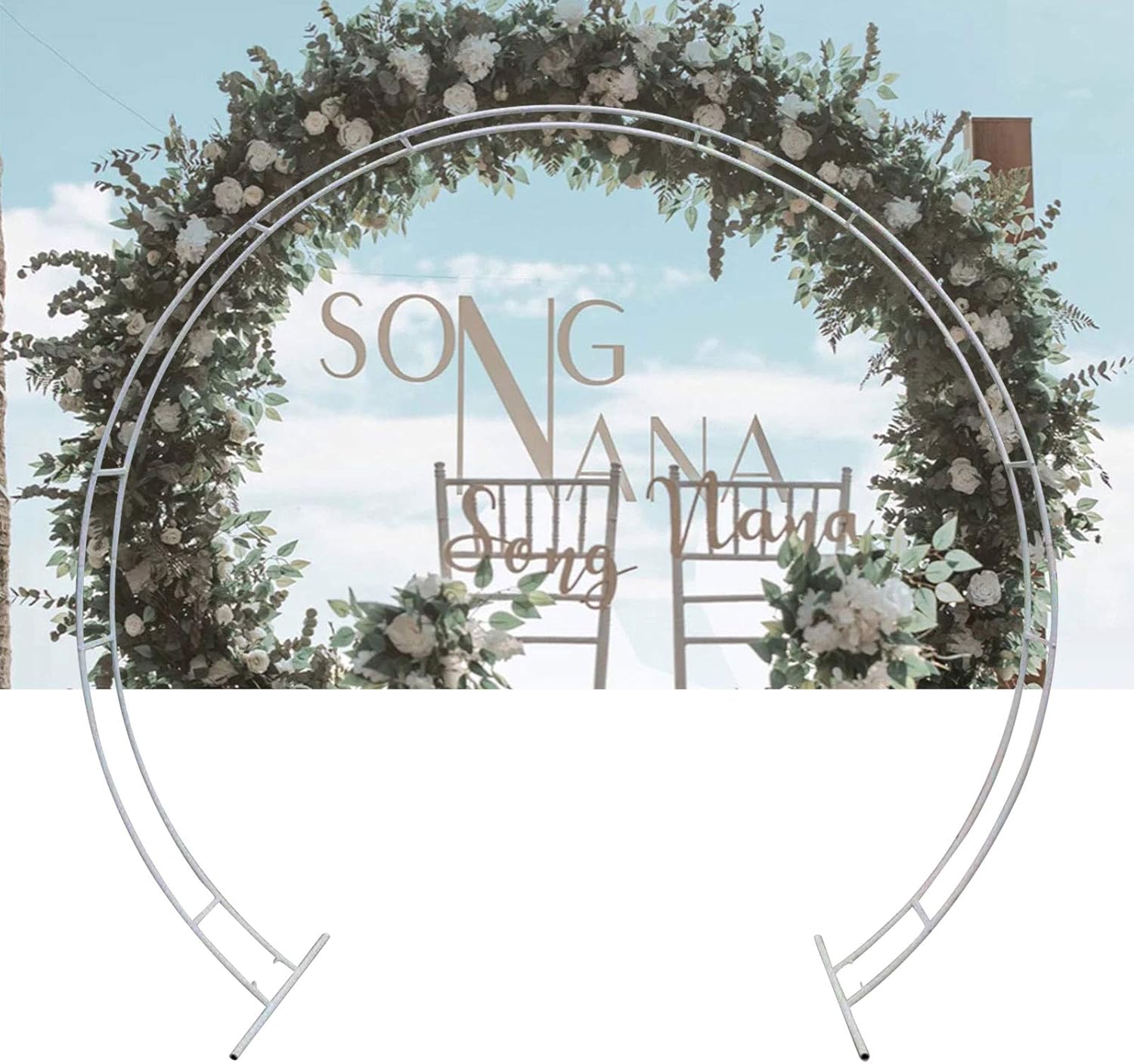 Soporte decorativo de fondo circular de boda de 8.9 x 7.5 ft con bases de metal, soporte redondo de metal para cabina de fotos, soporte de arco para