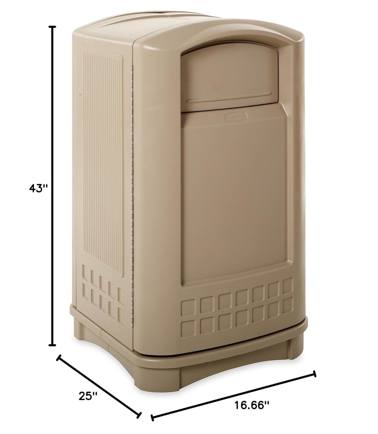Rubbermaid Commercial Products Plaza – Papelera con puertas batientes, 50 galones, color beige, papelera grande para exteriores, para estadios,
