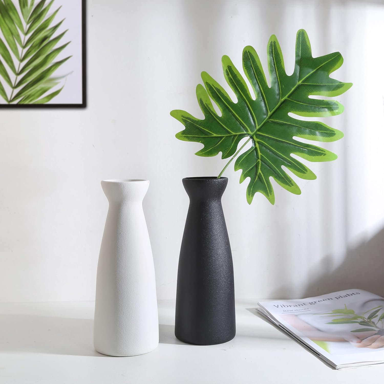 Jarrón de cerámica blanca, jarrón minimalista moderno, jarrón de cerámica blanca de hierba de las pampas, jarrón decorativo moderno, estilo bohemio