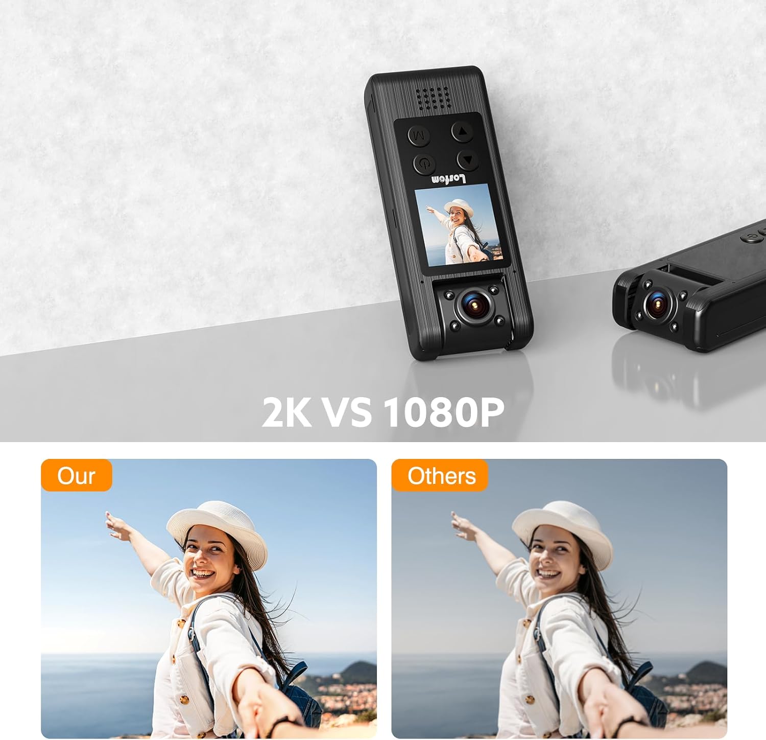 Losfom Z07 2K 64GB Body Worn Camera, 1440P HD Cámara corporal con lente giratoria, cámara montada en el cuerpo con visión nocturna, lente giratoria
