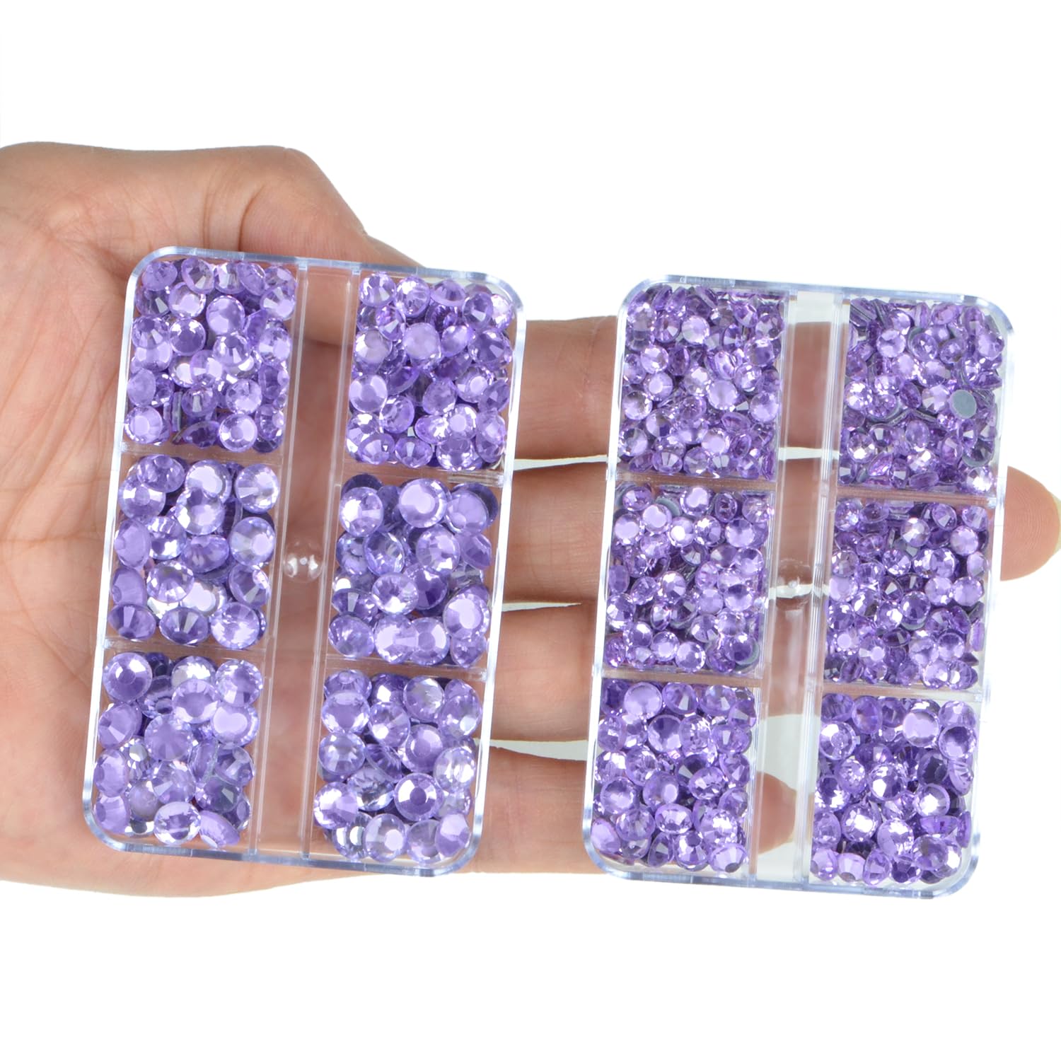 10000 unidades de 5 diamantes de imitación termoadhesivos violetas de tamaño mixto para manualidades, ropa, arte de uñas con pinzas y lápiz para