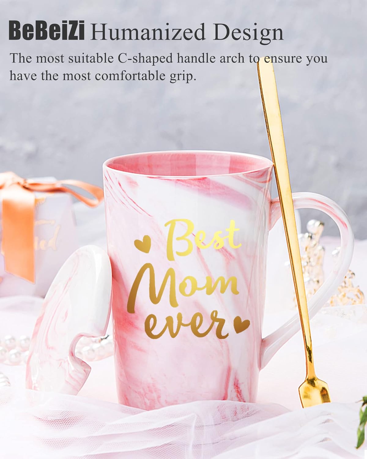 Taza de café con texto en inglés “Best Mom Ever”, regalos para el Día de la Madre para mamá por hija e hijo, 14 onzas líquidas (13.5 fl oz) taza de