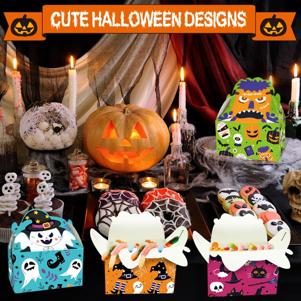 KiDEPOCH 24 cajas de cartón de Halloween, cajas de regalo divertidas para cajas de regalo de Halloween, características para dulces, aperitivos,