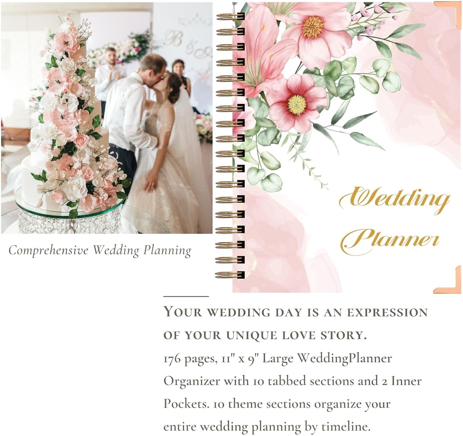 Agenda de boda rosa y organizador para la novia, planificador de boda, libro de compromiso único para parejas recién comprometidas, organizador de
