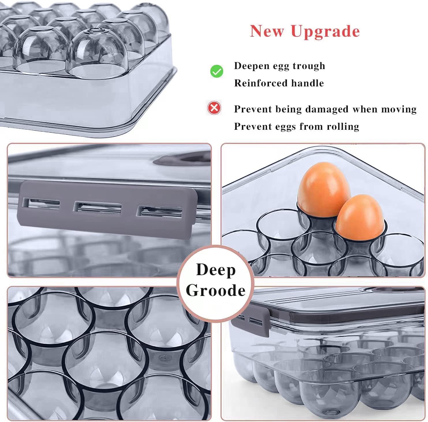 Recipiente para huevos, huevera con tapa y hebilla especial, apilables, caja organizadora para el refrigerador de plástico PET, bandeja para 18