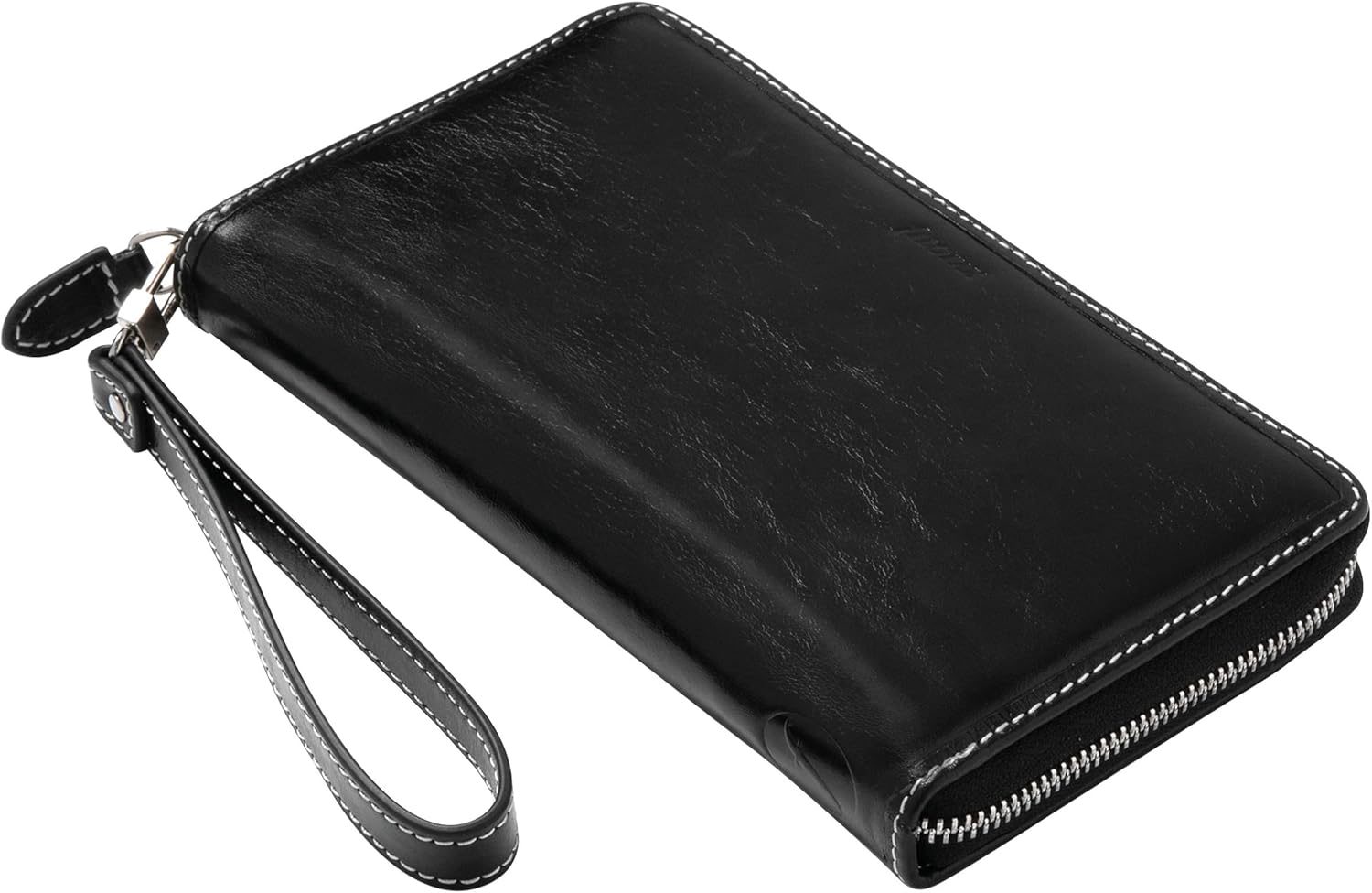 Filofax Malden – Organizador de cremallera, tamaño compacto personal, negro, táctil, piel de búfalo de grano completo, seis anillos, con calendario