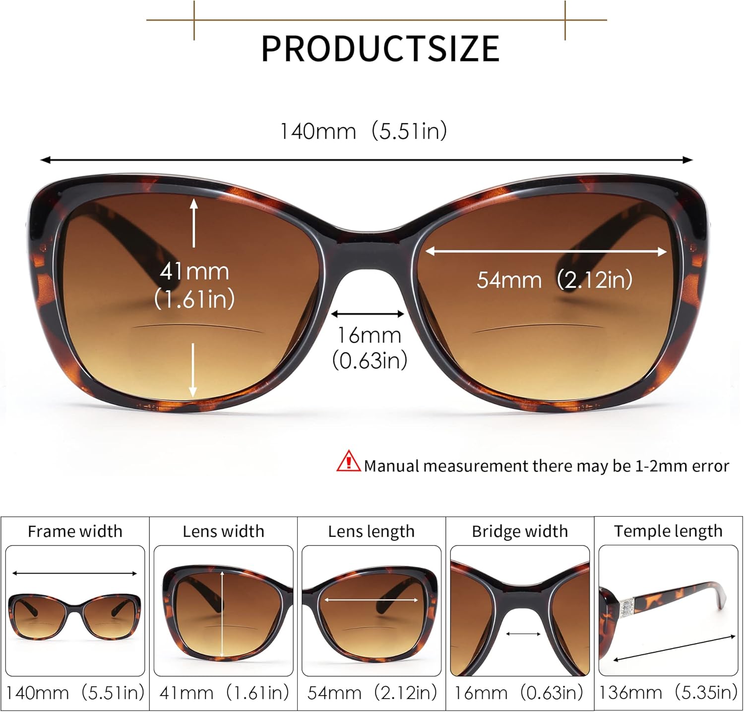 JM Gafas de sol bifocales de lectura para mujer, lentes de lectura vintage, protección UV, tortuga para exteriores +2.0
