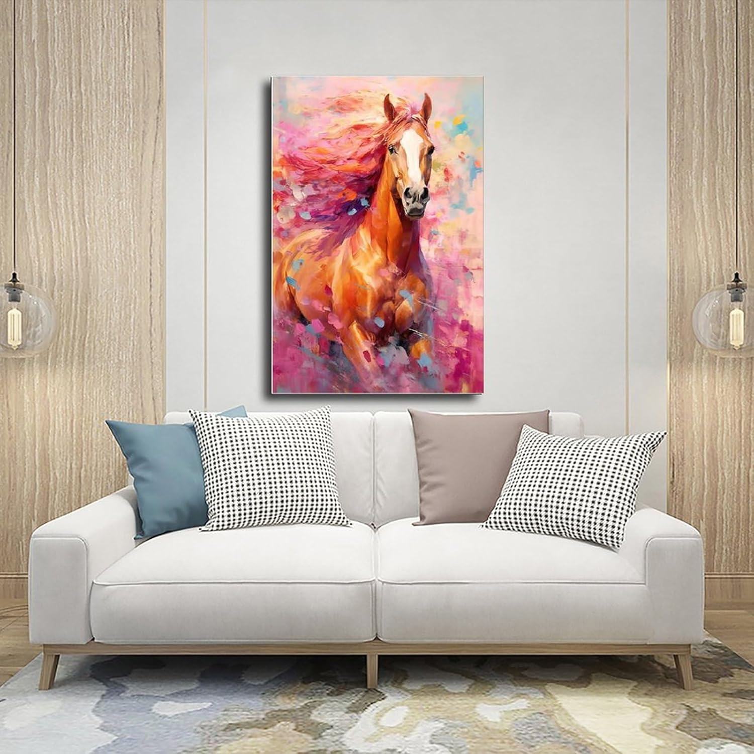 Fyzuf Arte de pared de caballo pintura al óleo sobre lienzo, póster de caballo cubismo colorido de caballos lindos caballos estéticos, póster de