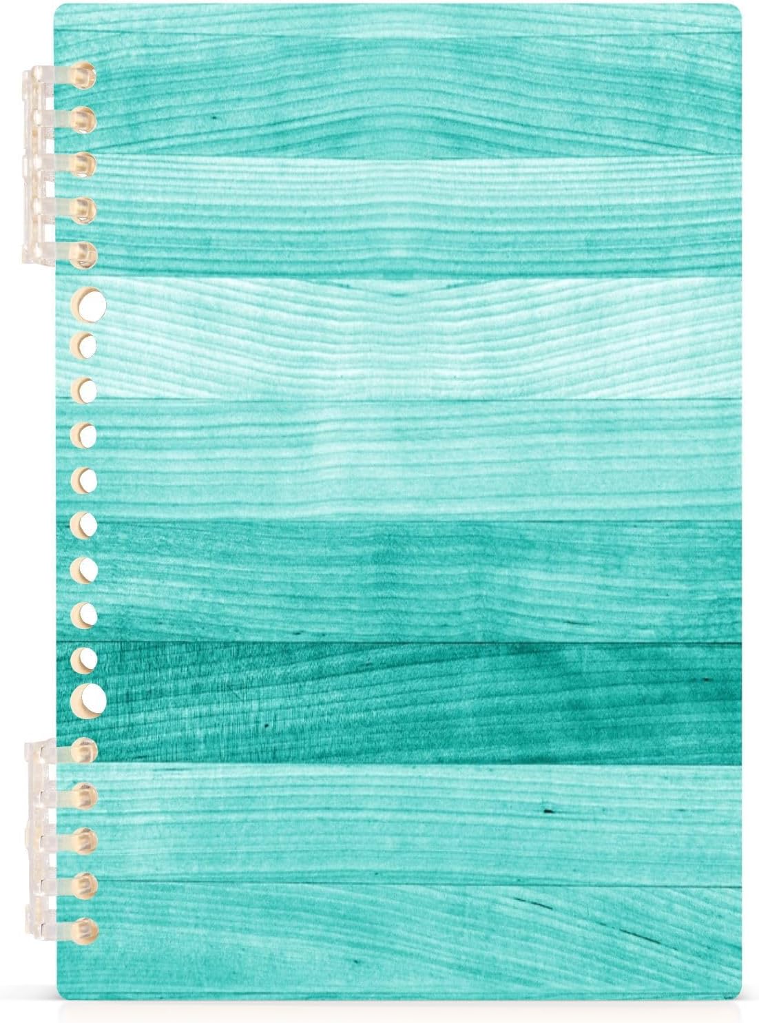 Angelabao Paquete de 2 cuadernos con rayas universitarias, cuaderno de espiral de madera verde turquesa, verde azulado, diario para estudiantes,