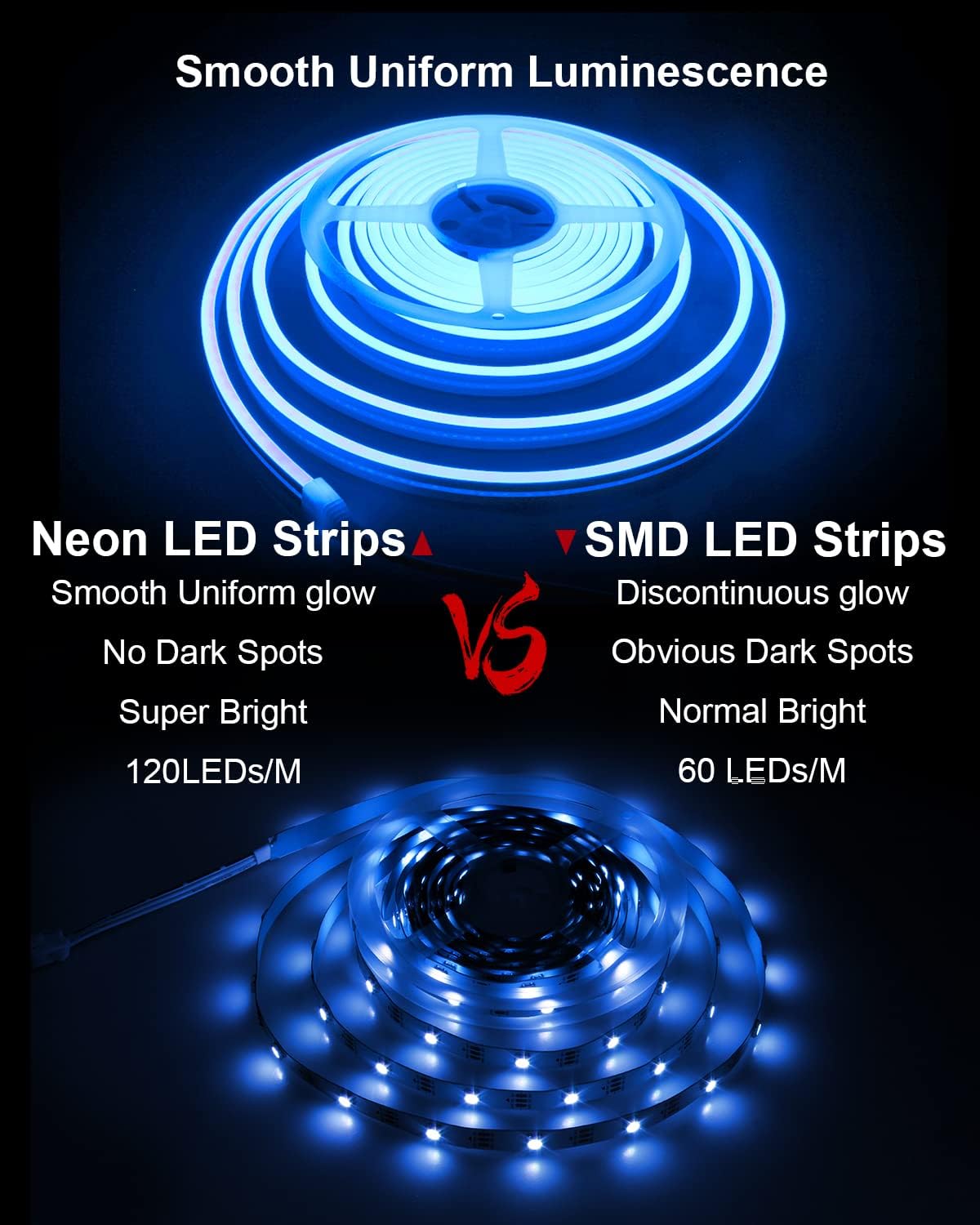ALITOVE Tira de luces LED de neón de 16.4 pies, 600 LED, 12 V CC, impermeable, para dormitorio, bar, sala de juegos, sala de estar, decoración de