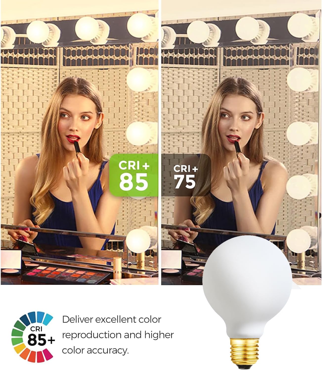 Leools Bombilla LED G25G80 regulable sin parpadeo blanco mate 6 W blanco suave 3000 K CRI95 600 LM, equivalente a 60 W, bombilla LED Edison Globe