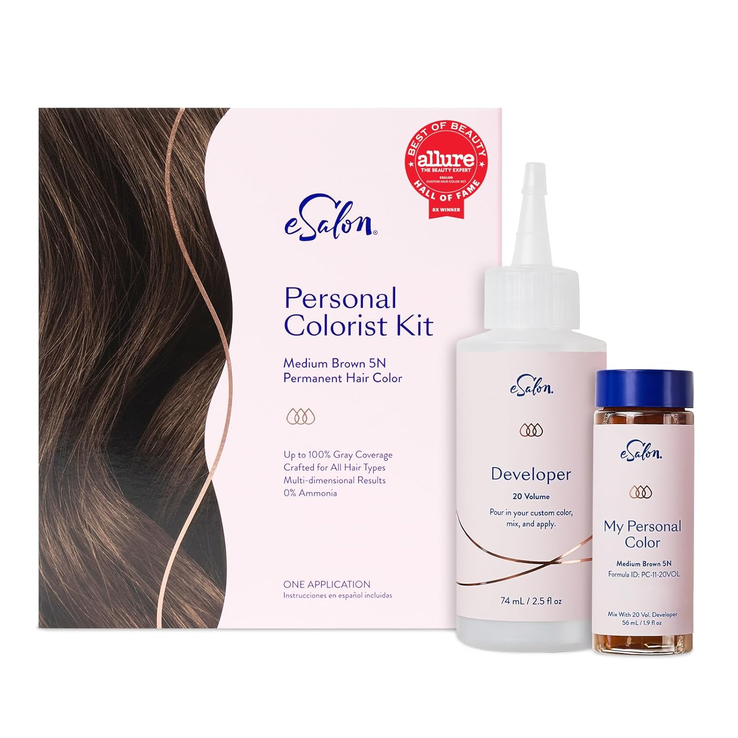 eSalon Kit completo de tinte permanente para el cabello y tinte para el cabello, marrón medio, kit de colorista personal para hasta un 100% de