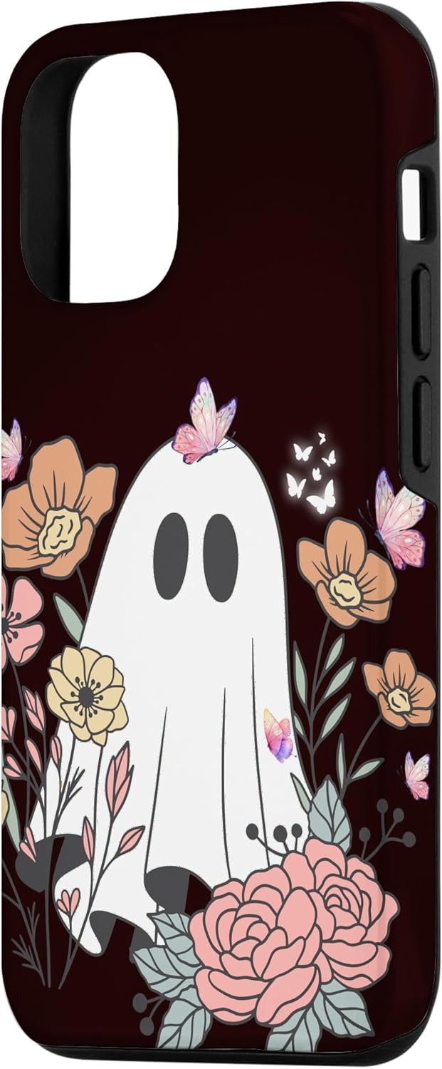 Funda para iPhone 13 Pro Groovy Vintage Floral Ghost Cute Halloween Spooky Season Case