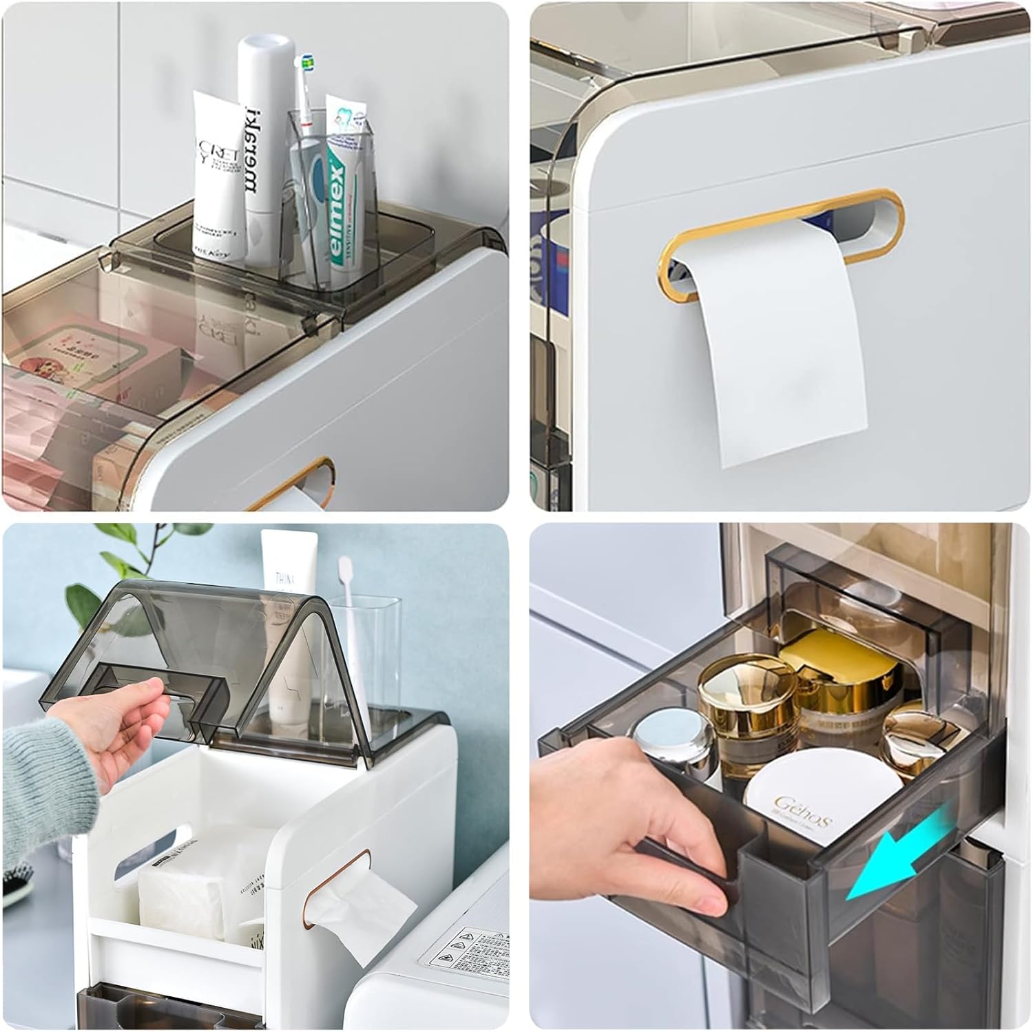 Organizador de armario de suelo de baño, soporte de papel higiénico de 4 niveles y tendencia de almacenamiento, gabinete de almacenamiento estrecho