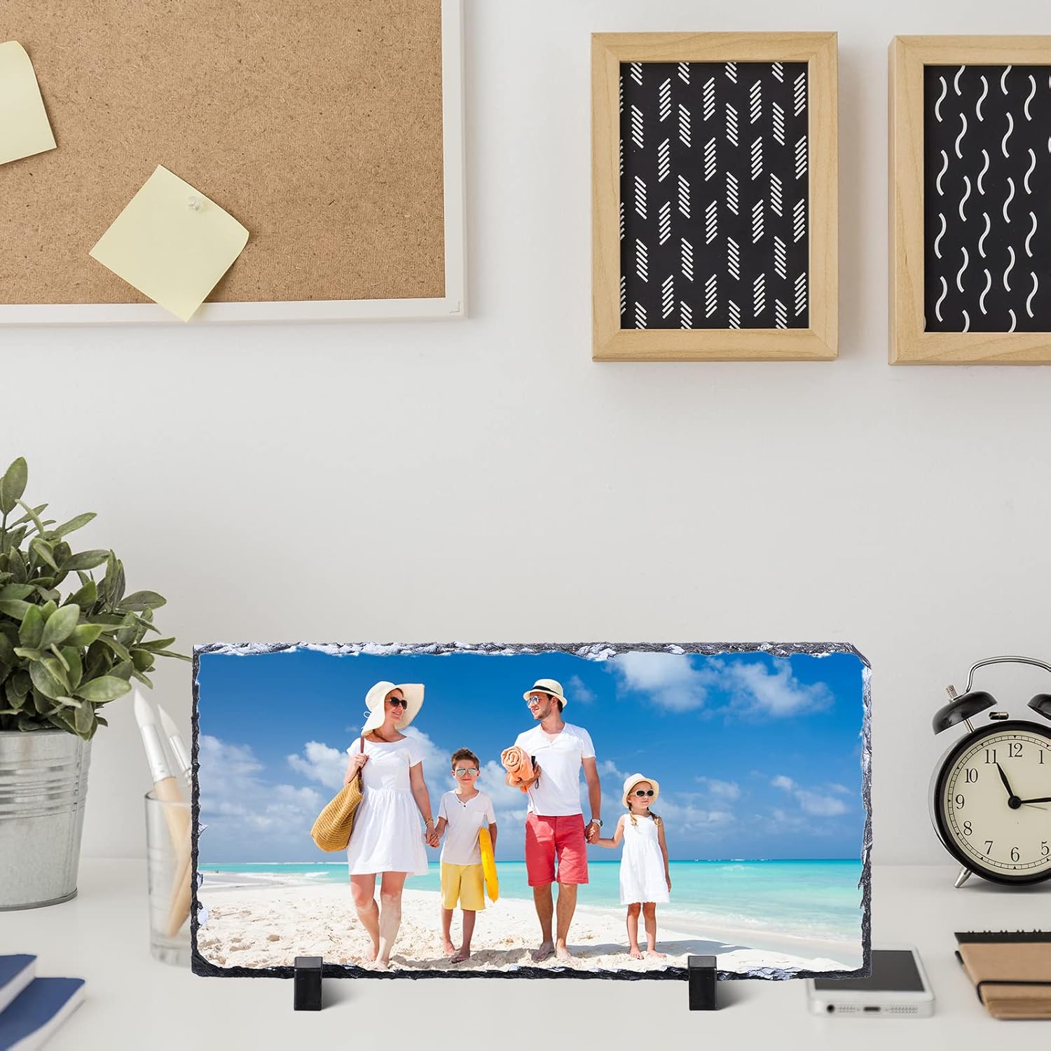 Marco de fotos rectangular de pizarra en blanco para sublimación, con soporte para pantalla y máquina de prensa de calor (6 x 11.8 pulgadas)