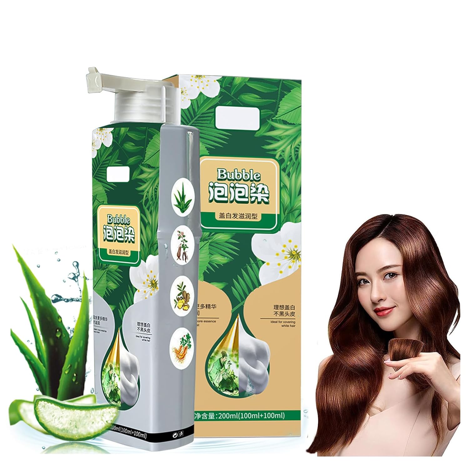 Champú de tinte para el cabello con burbujas vegetales, extracto de planta puro para cabello gris, tinte de burbujas de color para el hogar, fácil