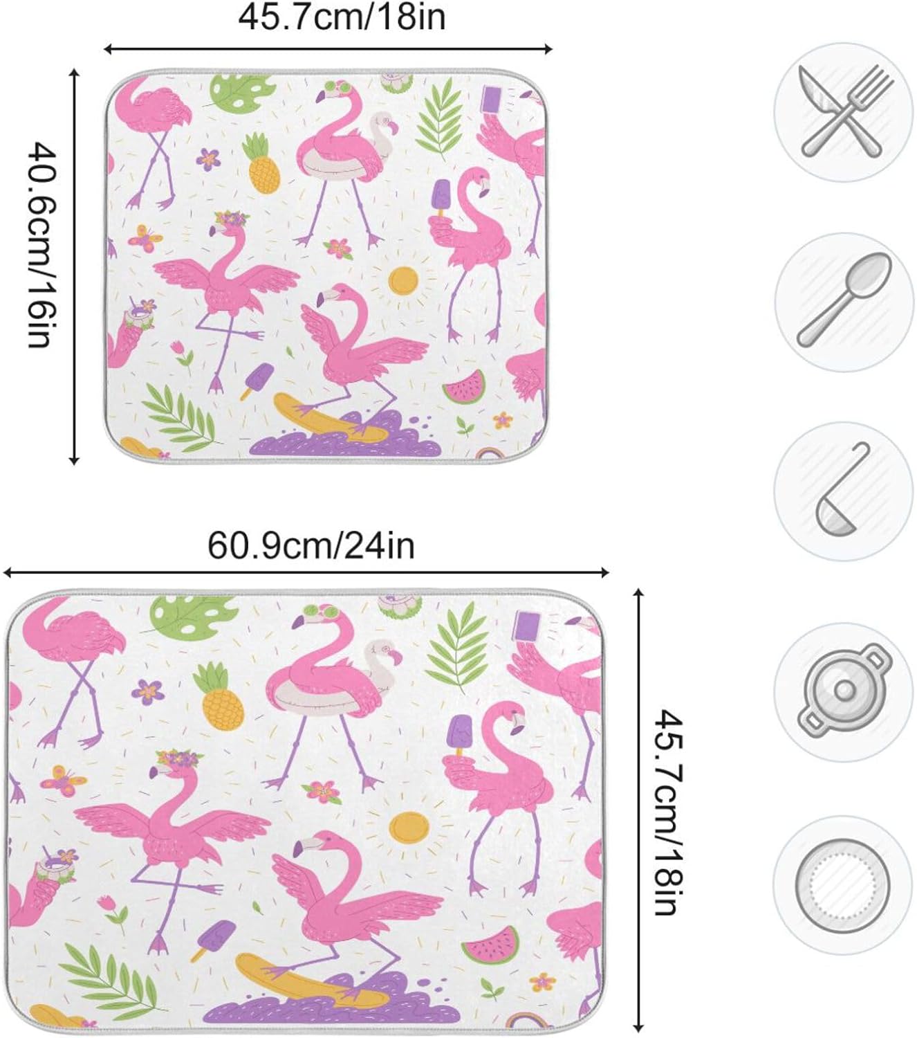 Alfombrilla de secado de platos Pink Flamingos para encimera de cocina, 18 x 24 pulgadas, almohadilla de secado ultra absorbente, accesorios de