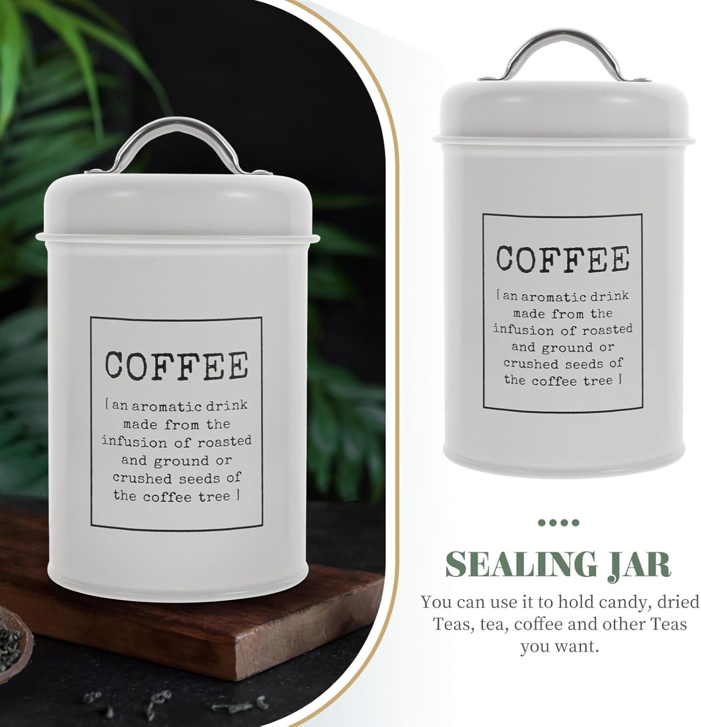 Luxshiny Recipiente de lata de té, café, té, azúcar, harina, recipiente de metal para almacenamiento de alimentos para hojas sueltas, té, café,