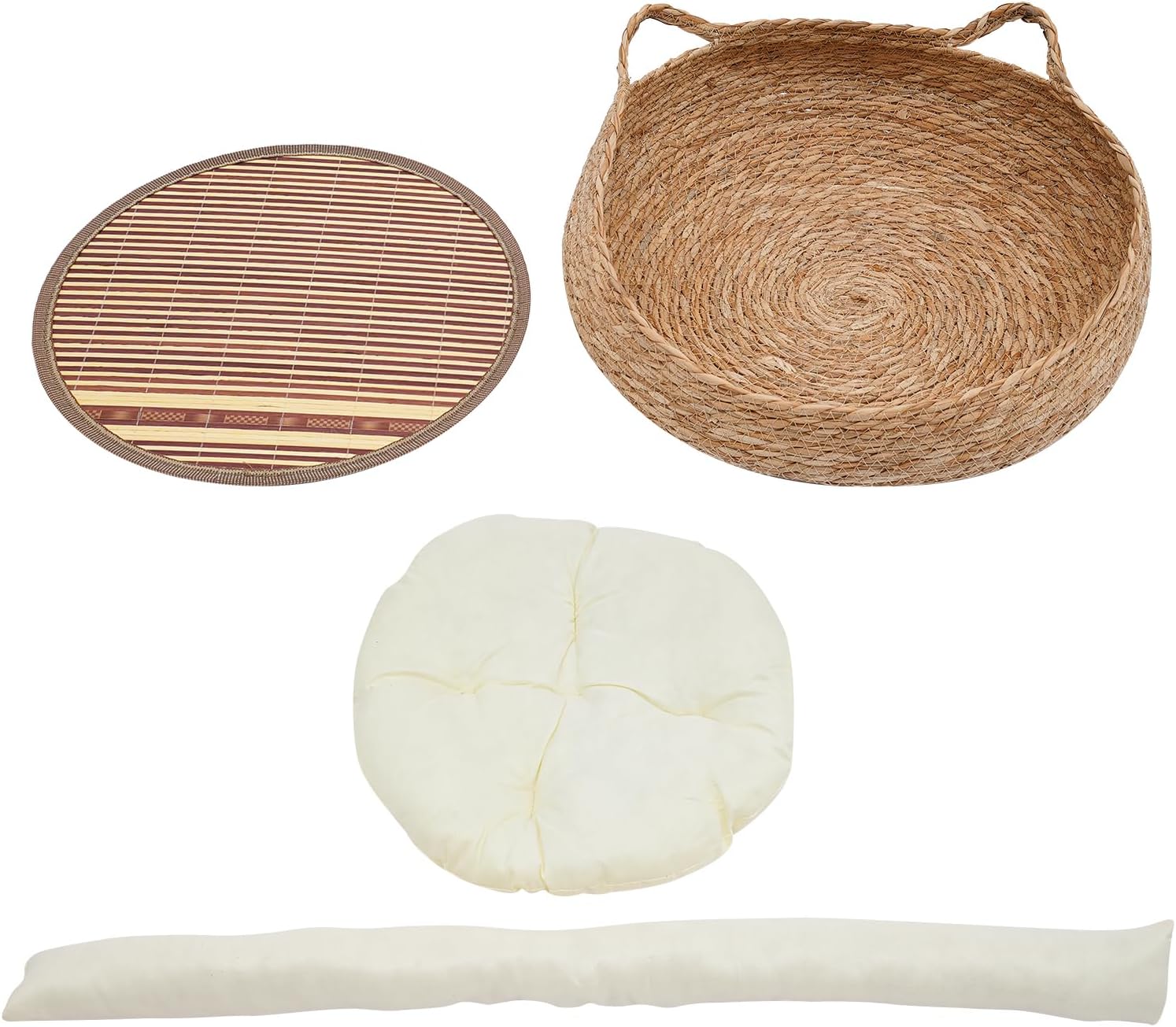 LUGBING Cama tejida suave para gatos, 16.9 pulgadas, cómodo rascador para gatos con cojín, almohada y alfombrilla de bambú, nido de dormir