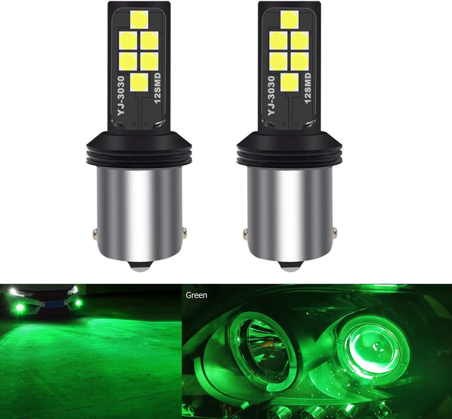 SOCAL-LED LIGHTING 1156 BA15s Bombilla LED de señal de giro verde avanzada 3030 SMD brillante colorido DRL lámpara de freno luz trasera