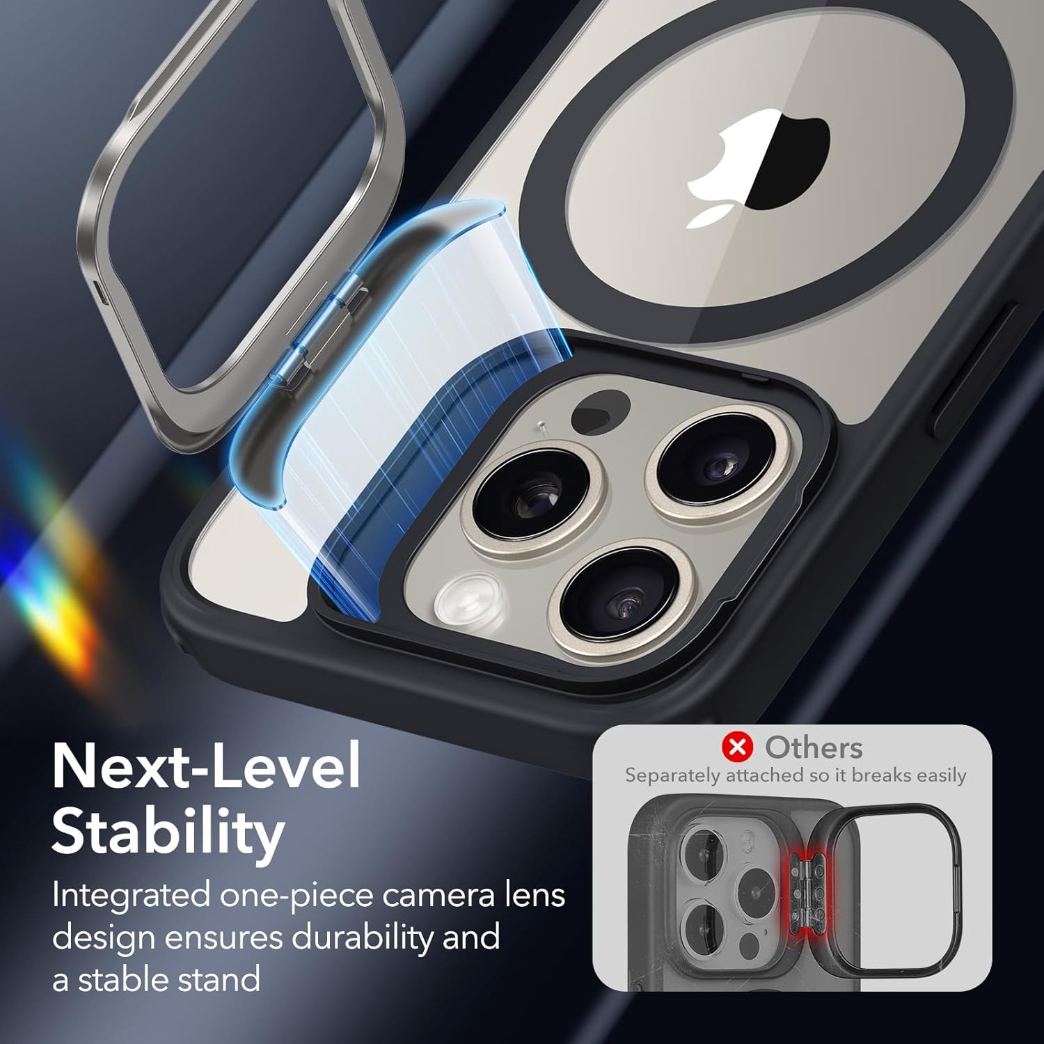 ESR Funda para iPhone 15 Pro, compatible con MagSafe, funda protectora de grado militar, funda para teléfono con soporte integrado, cubierta trasera
