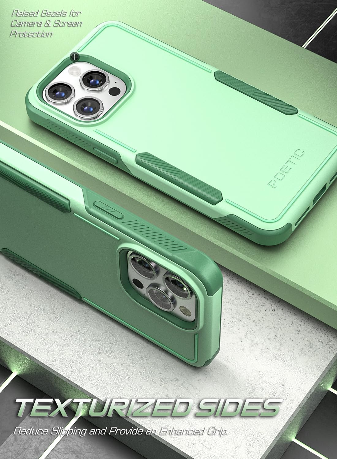 Poetic Neon Series – Funda para iPhone 15 Pro, doble capa, resistente, resistente, ligera, delgada, a prueba de golpes, protección contra caídas,