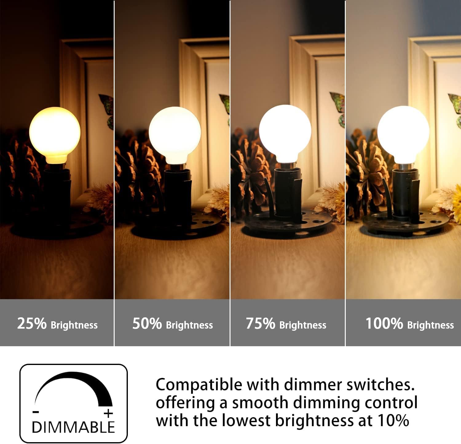 LEOOLS Bombillas LED esmeriladas E12, bombillas de candelabro regulables de 40 W, 2700 K, blanco cálido, G16.5, 4 W, E12 g50, globo vintage,
