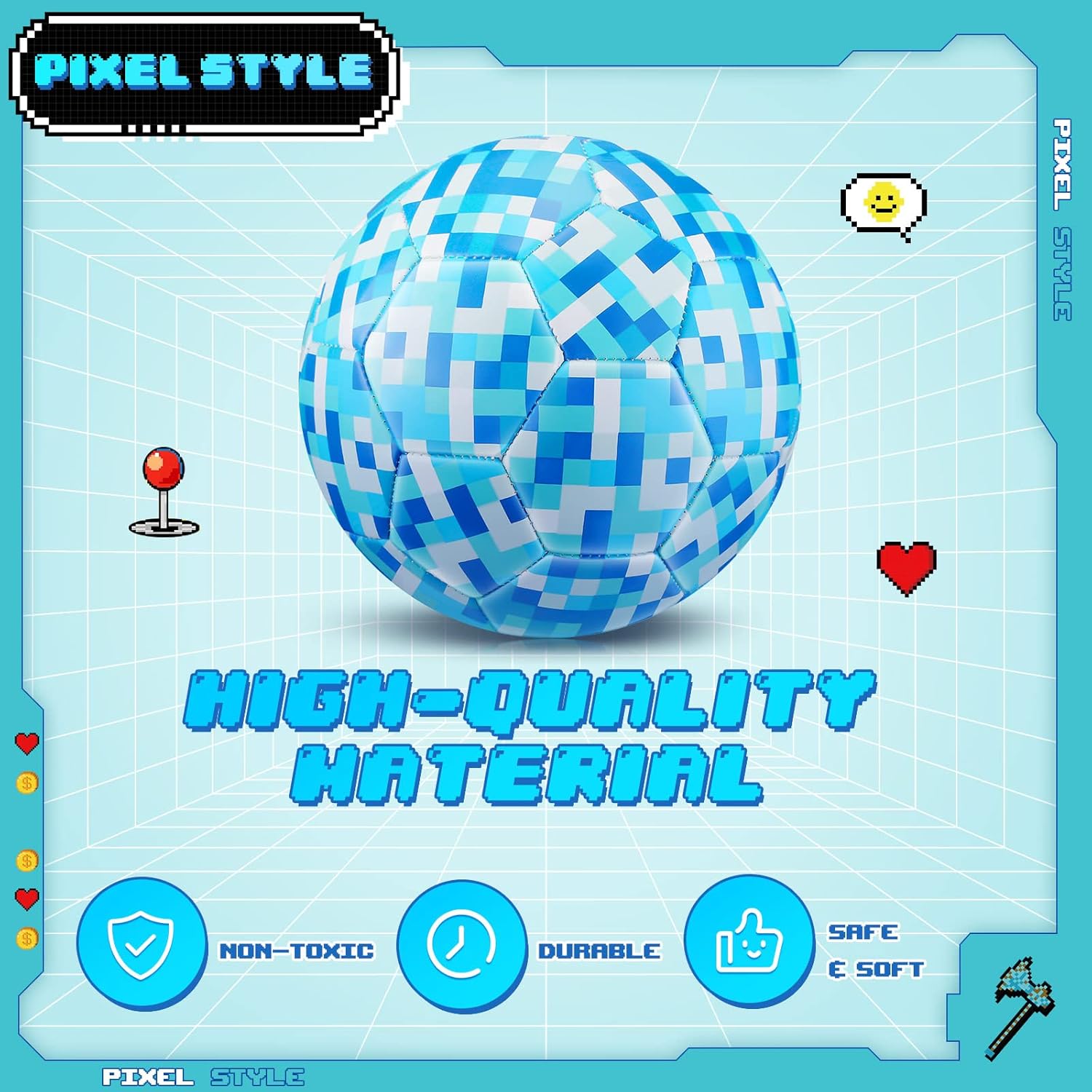 Pixel Size 3 – Balón de fútbol con bomba de 3 a 4 años, 4 a 6, 6 a 8 píxeles, para interiores y exteriores, juguetes de fútbol con bomba para niños,