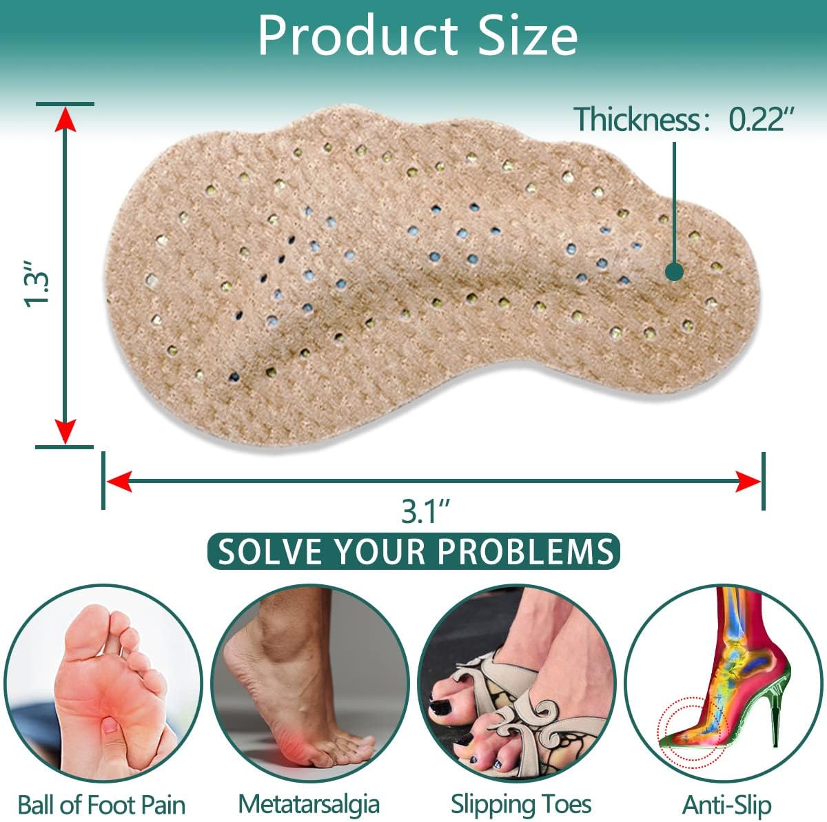 Cojines de bola de pie para tacones altos, almohadillas antideslizantes y cómodas para el antepié, almohadillas metatarsianas para alivio del dolor