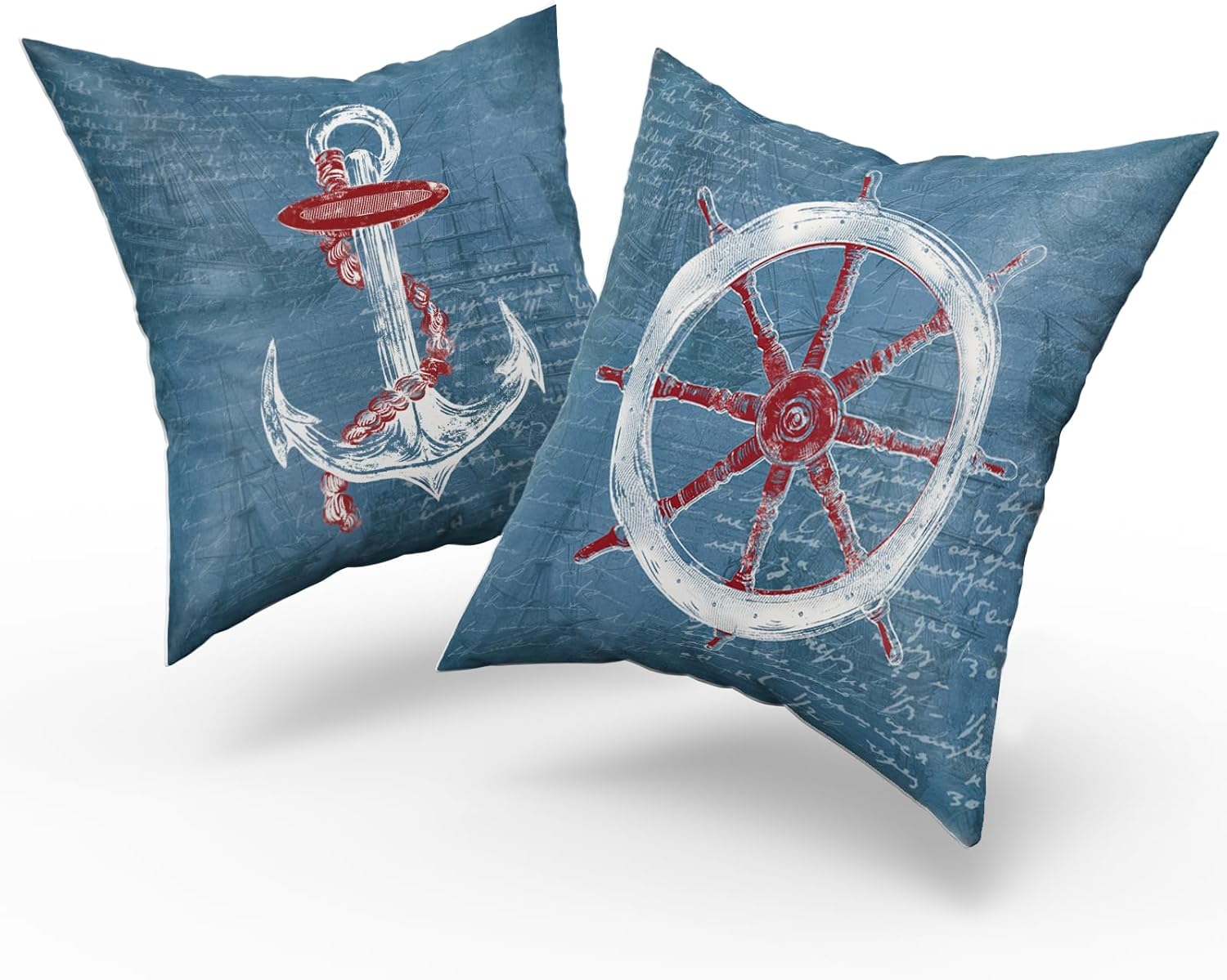 Juego de 2 fundas de almohada náuticas de color azul marino, juego de 2 fundas de cojín decorativas para exteriores, fundas de cojín decorativas