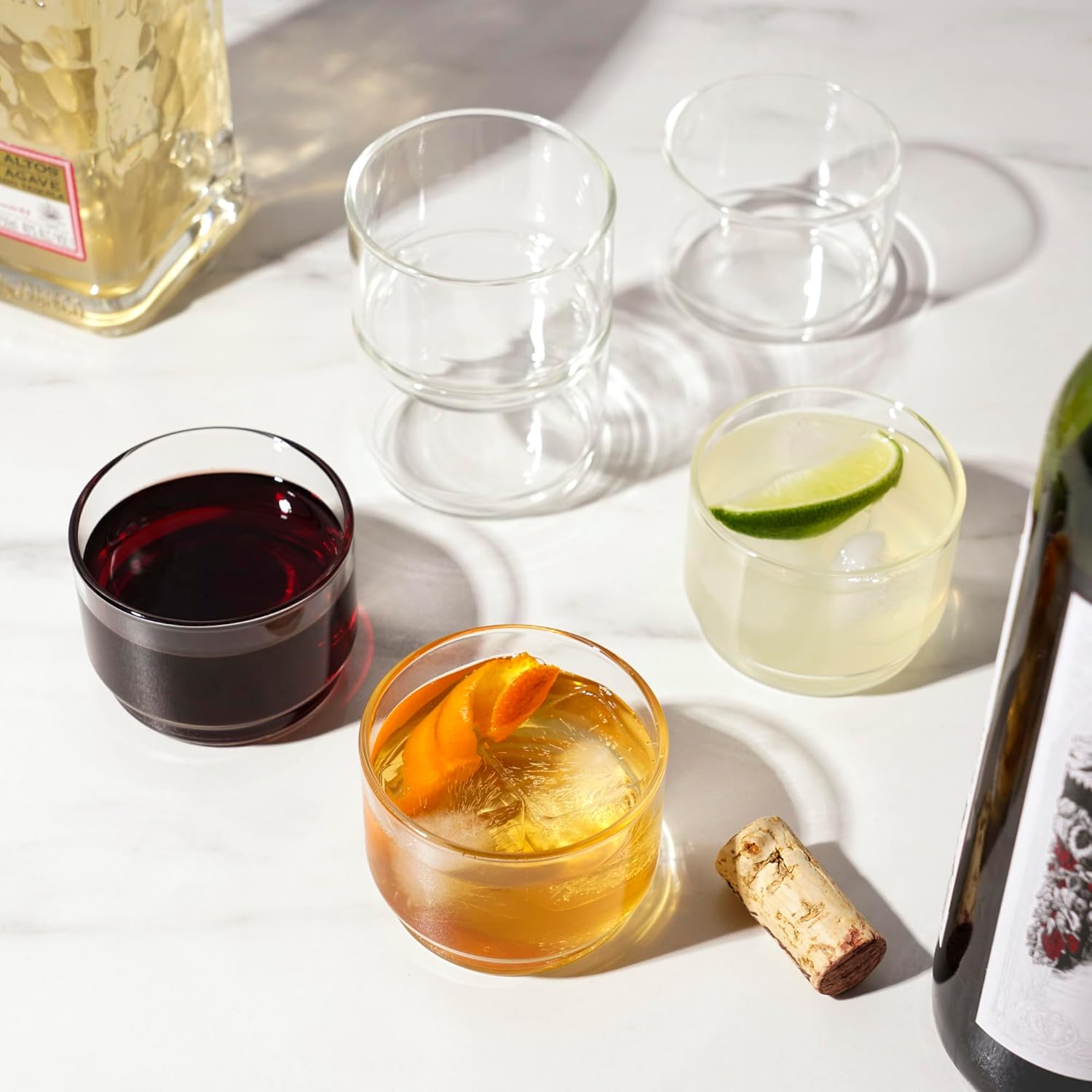 Viski Bodega – Juego de vasos apilables, cristalería moderna para vino y cócteles, 7 onzas, juego de 6, transparente