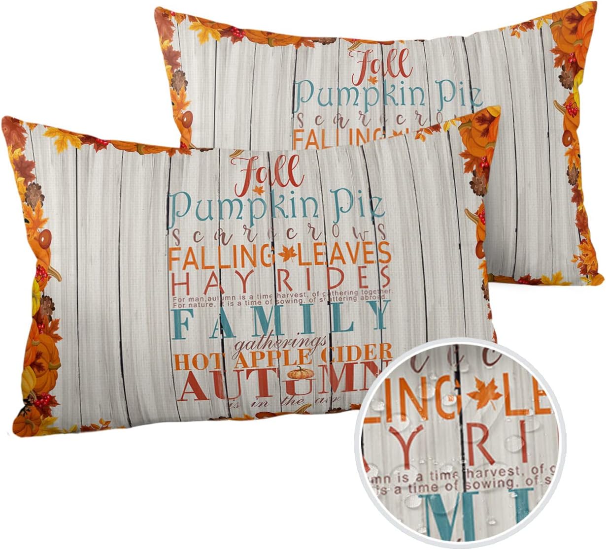 applebless 2 Packs Throw Pillow Covers Rectangle 20″ x 12″, Pumpkin Autumn Thanksgiving Waterproof Couch Cushion Cover for Sofa Bedroom Living Room
