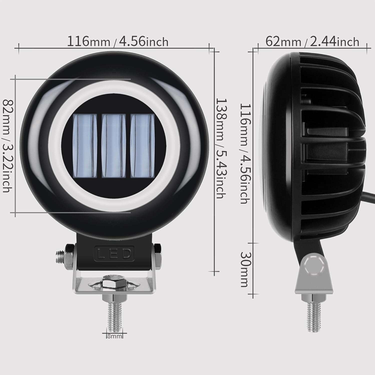 Luz LED de trabajo de 5 pulgadas, 30 W, haz de inundación LED blanco para automóvil, 4×4, todoterreno, camión, ATV 12V 24V, ojos de ángel, rojo,
