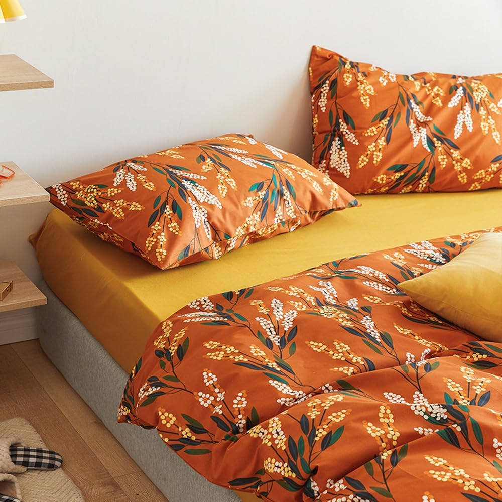 Wellboo – Juego de edredón floral bohemio, tamaño Queen, ropa de cama botánica de calabaza, edredones de algodón para mujeres y niñas, manta