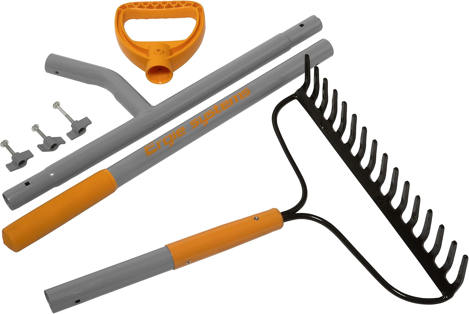 ERGIESHOVEL ERG-BWRK16 Rastrillo de arco de acero reductor de tensión, resistente a los impactos, de 16 púas, astil de 54 pulgadas, con segunda asa