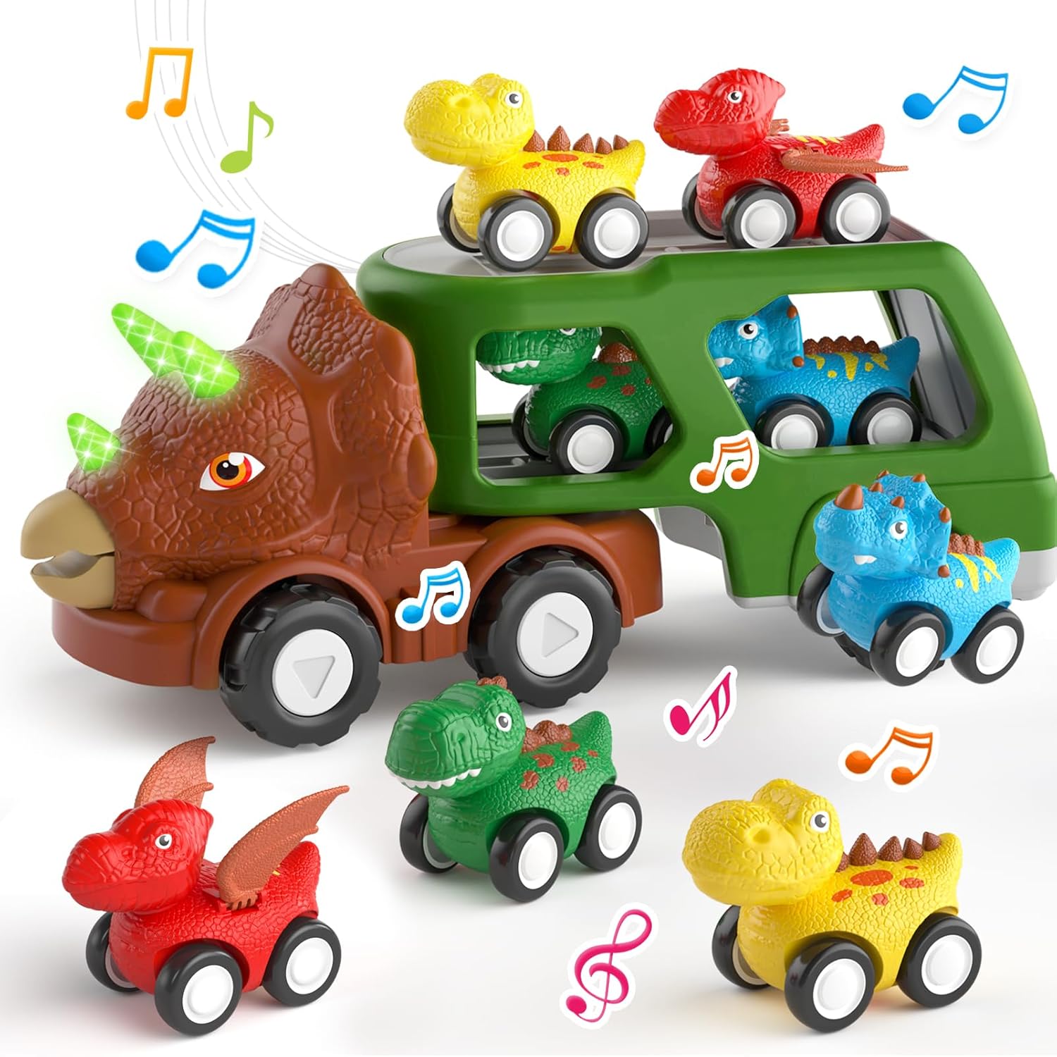 Camión de dinosaurios de juguete para niños pequeños de 1 a 3 2 a 4 años, auto de dinosaurio 5 en 1 para niños y niñas, juguete para niños de 1, 2,