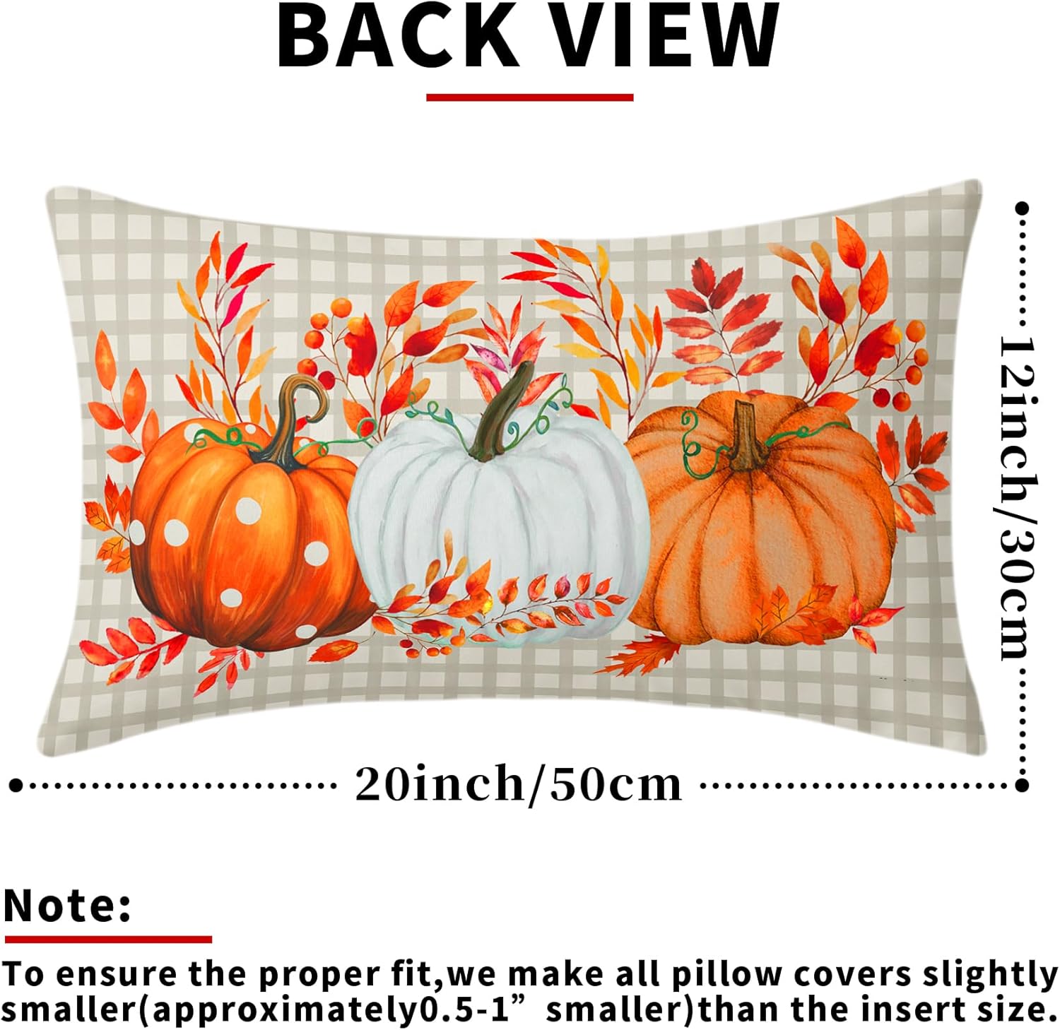 Juego de 2 fundas de almohada de otoño de 12 x 20 pulgadas, fundas de almohada de otoño de Acción de Gracias, calabaza, búfalo, a cuadros, almohadas