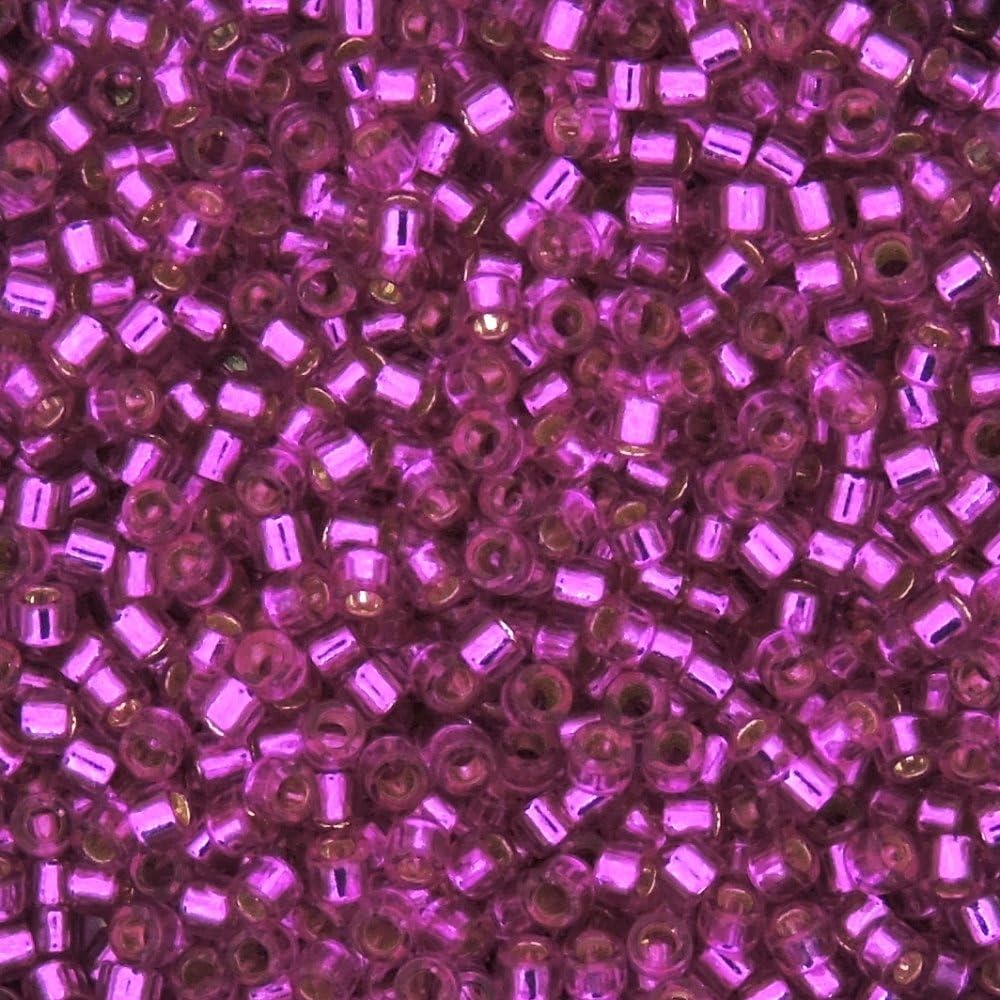 Miyuki Delica DB1340 – Cuentas de semillas teñidas 110 con forro plateado, fucsia brillante, 0.25 oz
