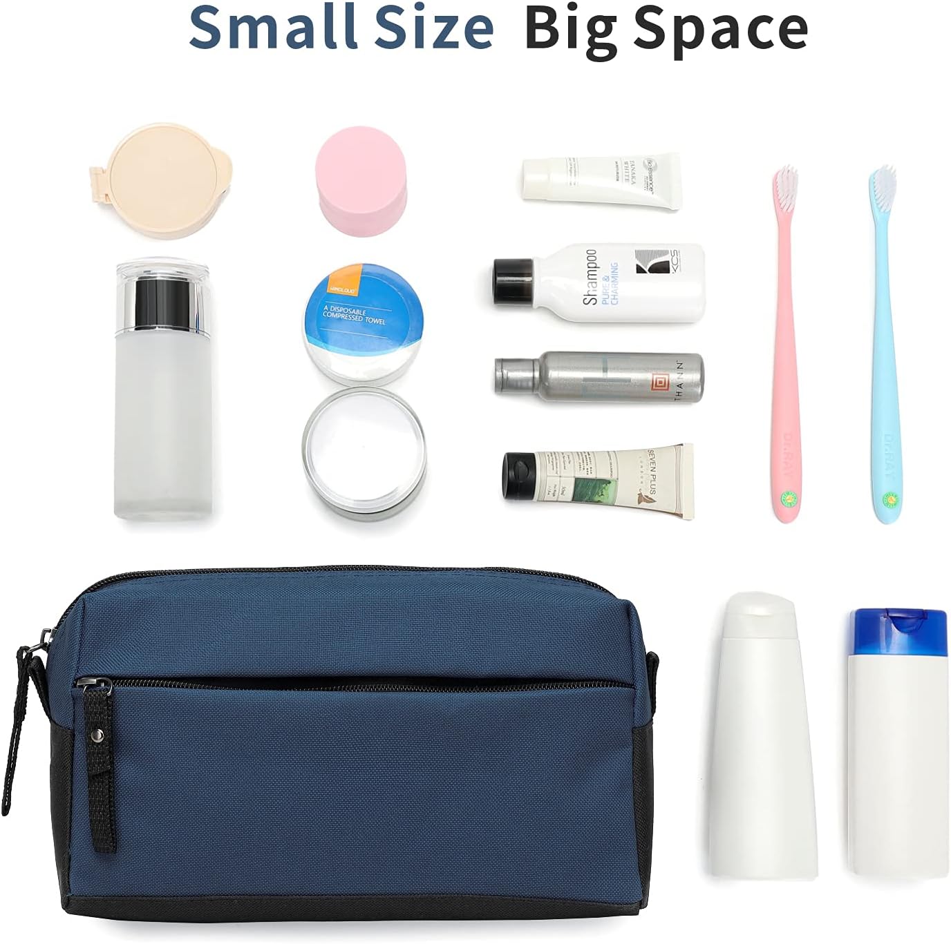 BuyAgain Neceser de aseo personal, neceser de viaje, bolsa de baño, impermeable, kit de maquillaje cosmético para hombres o mujeres, Azul mezclilla,