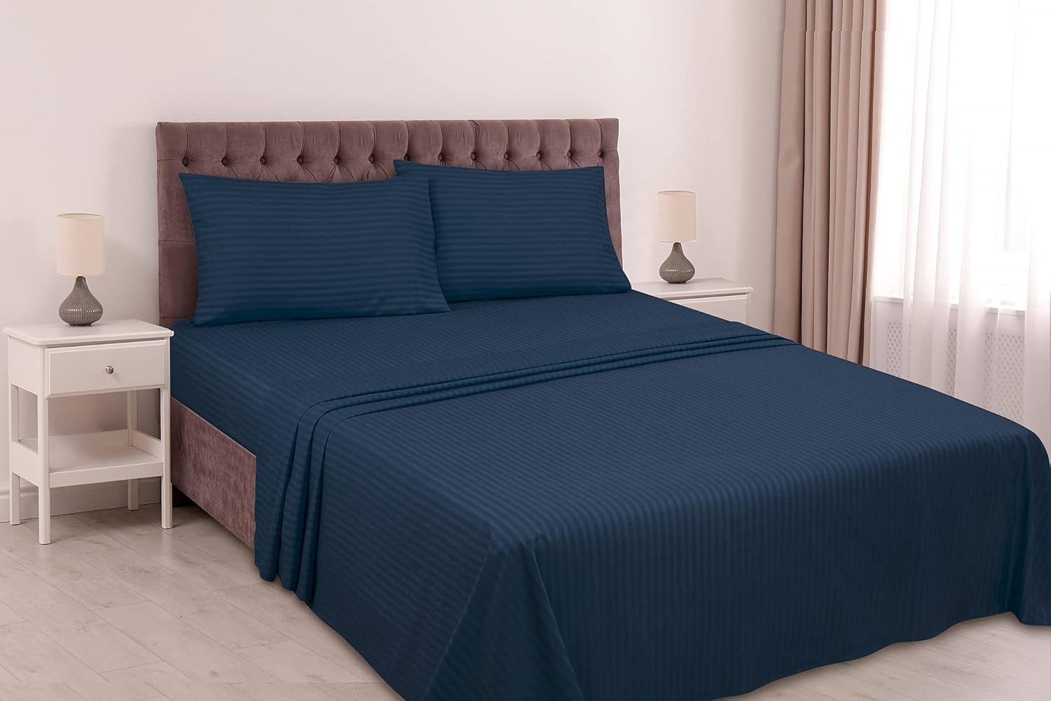 Royale Linen – Juego de sábanas a rayas, microfibra cepillada de 1800 hilos, 1 sábana bajera, 1 sábana encimera, 2 fundas de almohada, resistente a