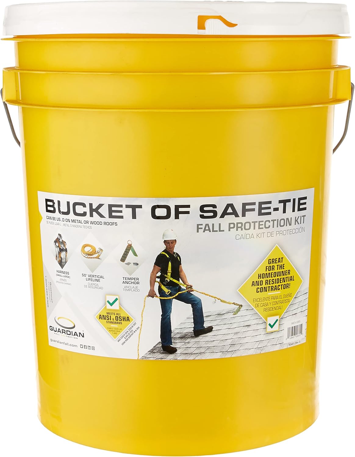 Guardian Fall Protection 00815 BOS-T50 Cubo de seguridad + conjunto de línea de vida vertical VEVOR – Kit de seguridad para techos con arnés,