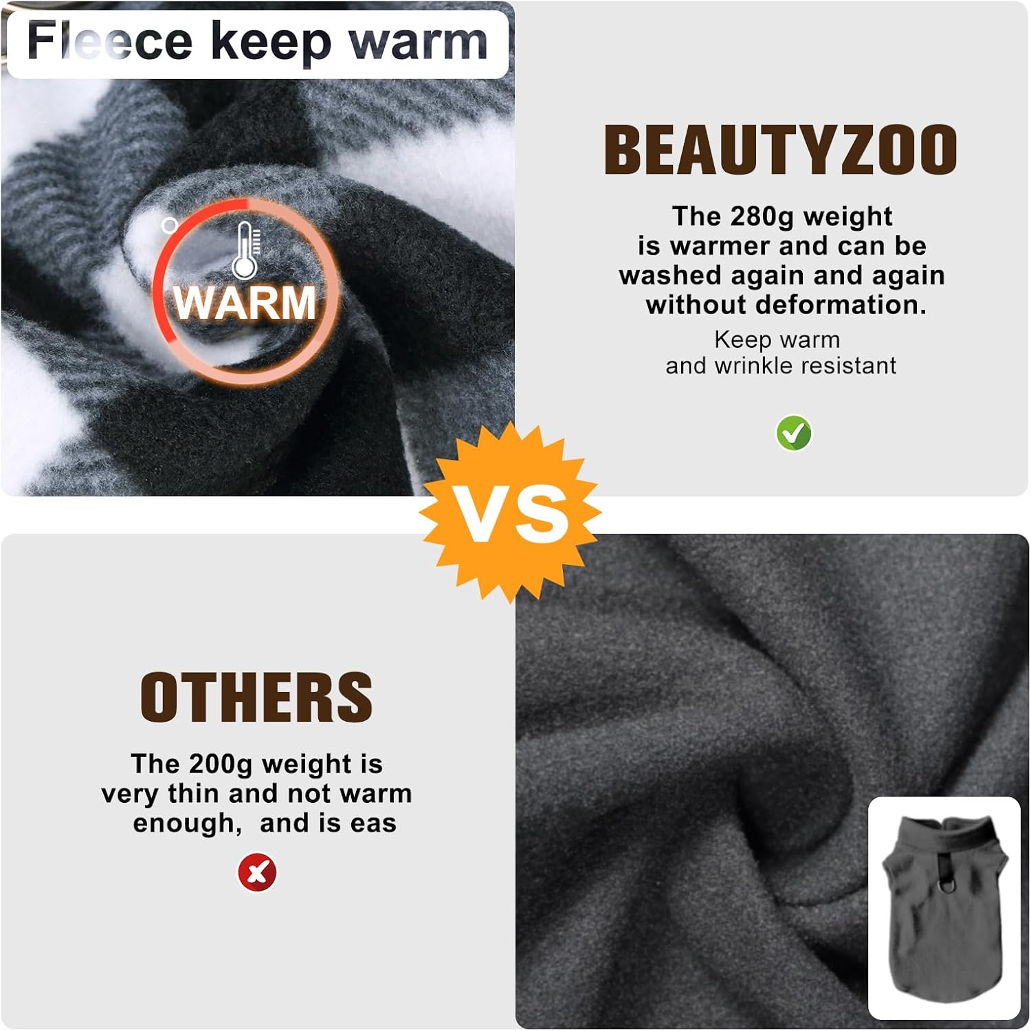 BEAUTYZOO Suéter de forro polar para perros pequeños, chaqueta de invierno, con anillo en D, accesorio de correa para cachorros de razas medianas de