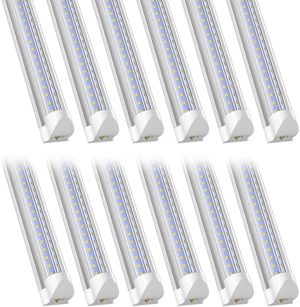 SHOPLED Luz LED de tienda de 8 pies, 72 W, 9360 lúmenes, 5000 K, luz blanca, cubierta transparente, forma de V, tubo LED T8, alto rendimiento, luces