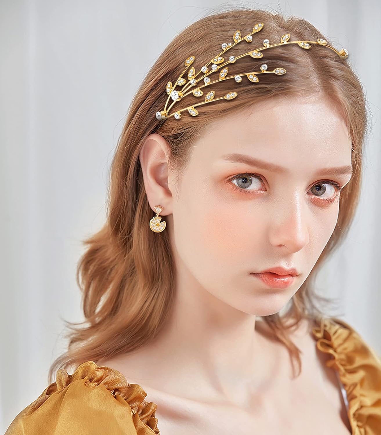 Aswewamt 2 diademas doradas de aleación de diamantes de imitación de cinco puntas con estrellas para novia, accesorio decorativo para el cabello,