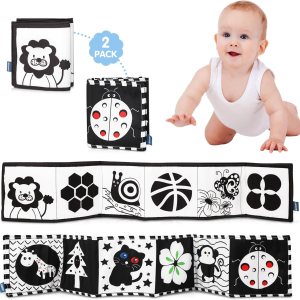 Paquete de 2 libros para bebés de alto contraste en blanco y negro, actividades de aprendizaje Montessori para bebés, juguetes para el tiempo boca Paquete de 2 libros para bebés de alto contraste en blanco y negro, actividades de aprendizaje Montessori para bebés, juguetes para el tiempo boca